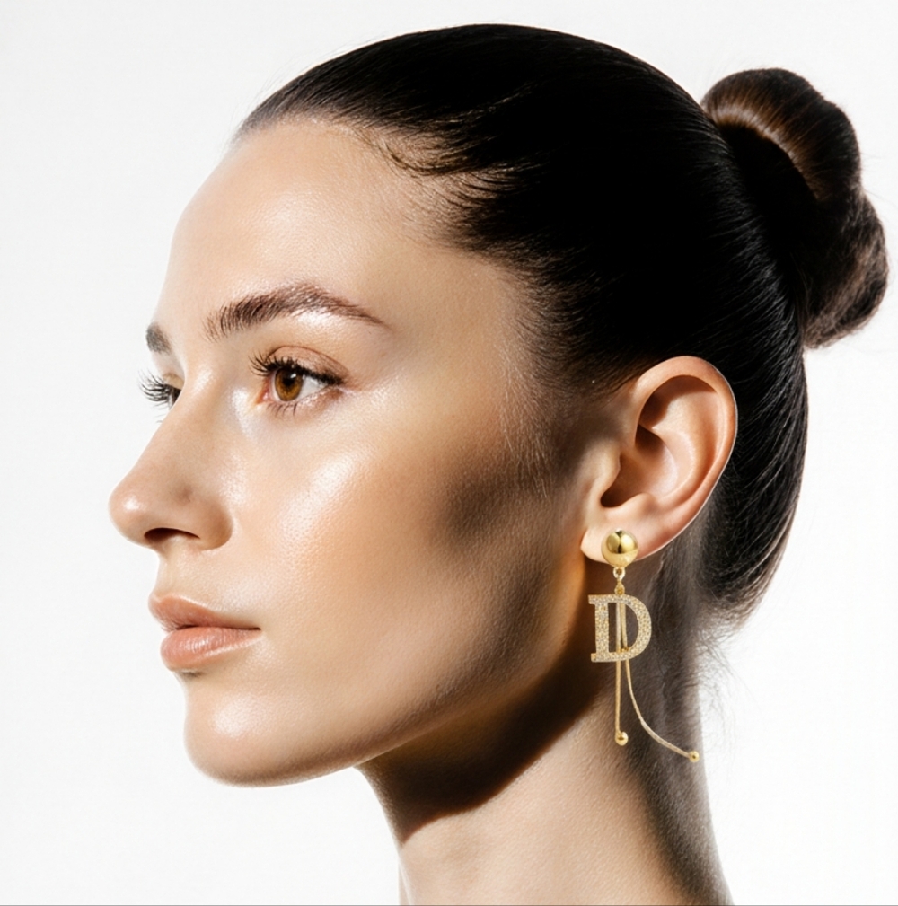 Elegant Fashion  Gold Long Tassel Initial D Earrings - Picture 2 of 2